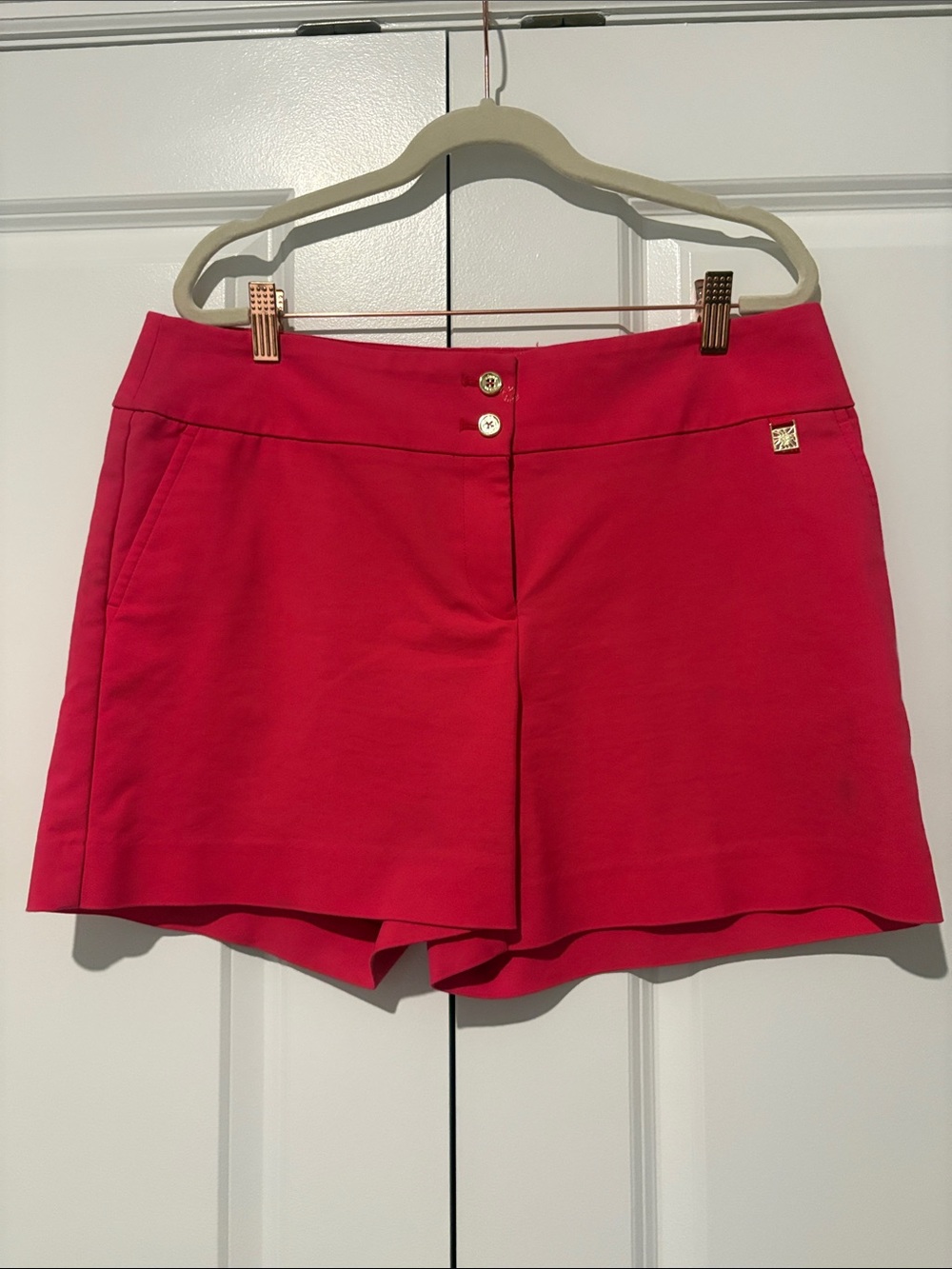 Anne Klein Coral Pink High-Rise Stretch Bermuda Shorts